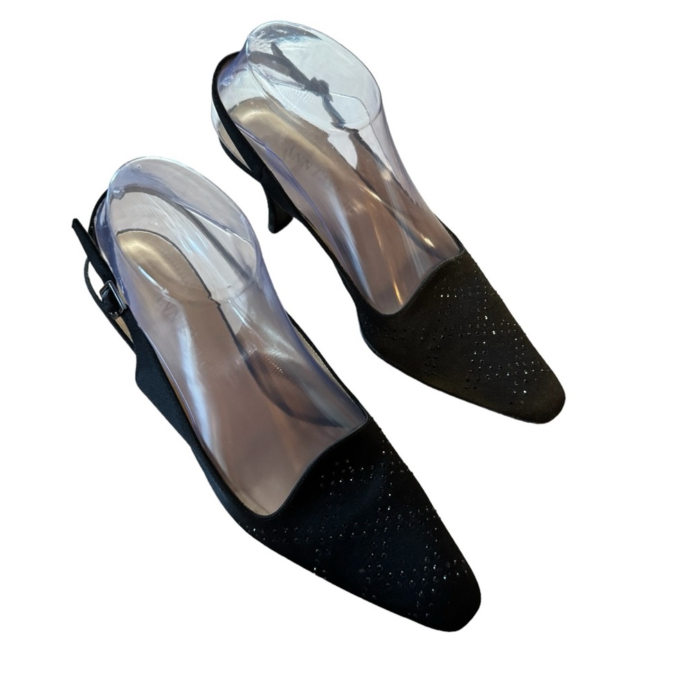 *Women’s Ann Taylor Size 7.5 M Black Slingback Heels w Small Rhinestones on Toes